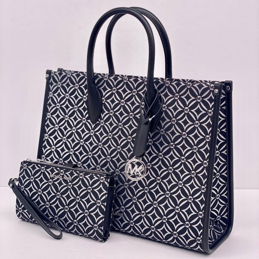 Michael Kors Mirella Medium Metallic Logo Jacquard Tote Bag and Wallet Set - Picture 3 of 15